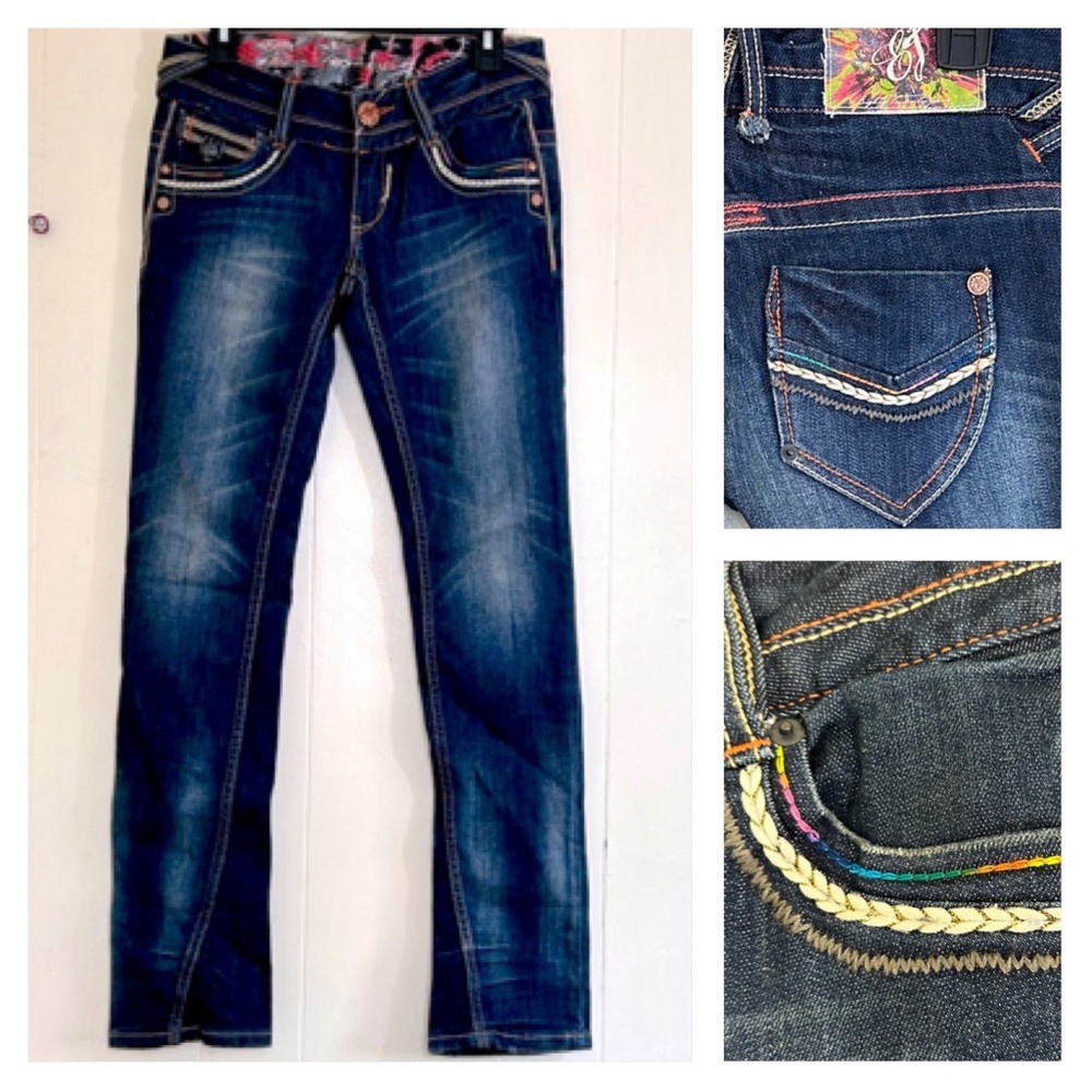 THE EIGHTY TWENTY 8020 Y2K Embroidered Low Rise Skinny Jeans Size 27.